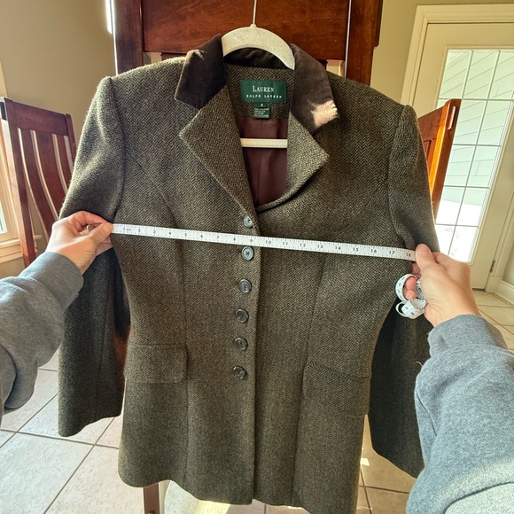 Ralph Lauren Brown/Olive Herringbone Eques Jacket w/ Velvet Collar SIZE 4 - Picture 9 of 9